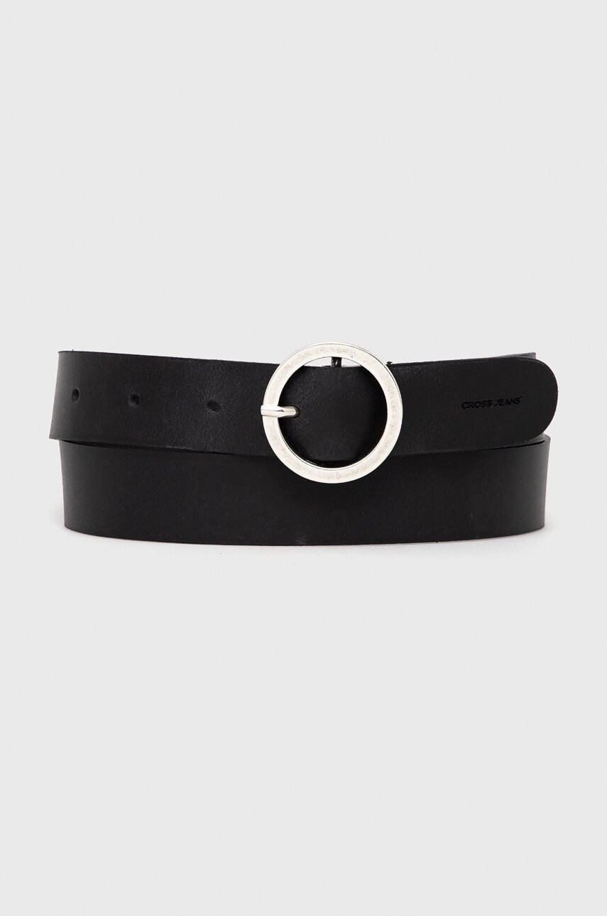 Cross jeans curea de piele femei, culoarea negru