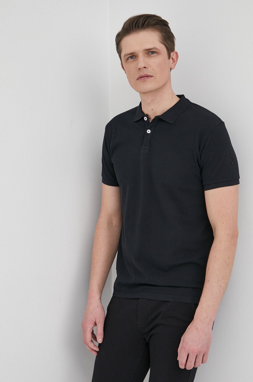 Bomboogie polo de bumbac culoarea negru, neted
