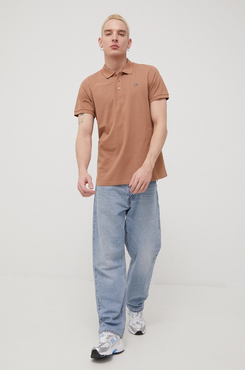 

Хлопковое поло Cross Jeans цвет коричневый однотонный