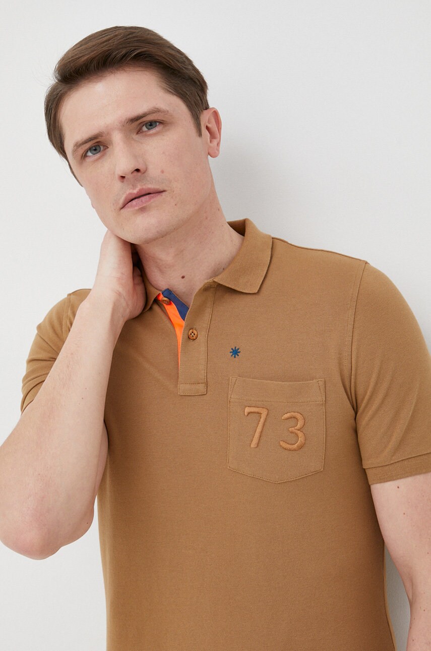 Manuel ritz polo de bumbac culoarea bej, cu imprimeu
