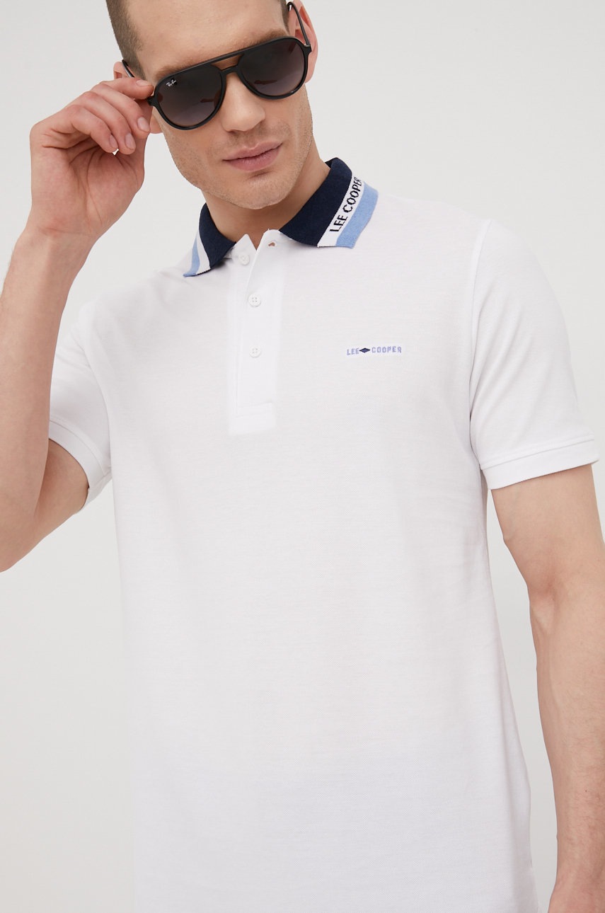 

Памучна тениска с яка Lee Cooper в бяло с десен, Бял