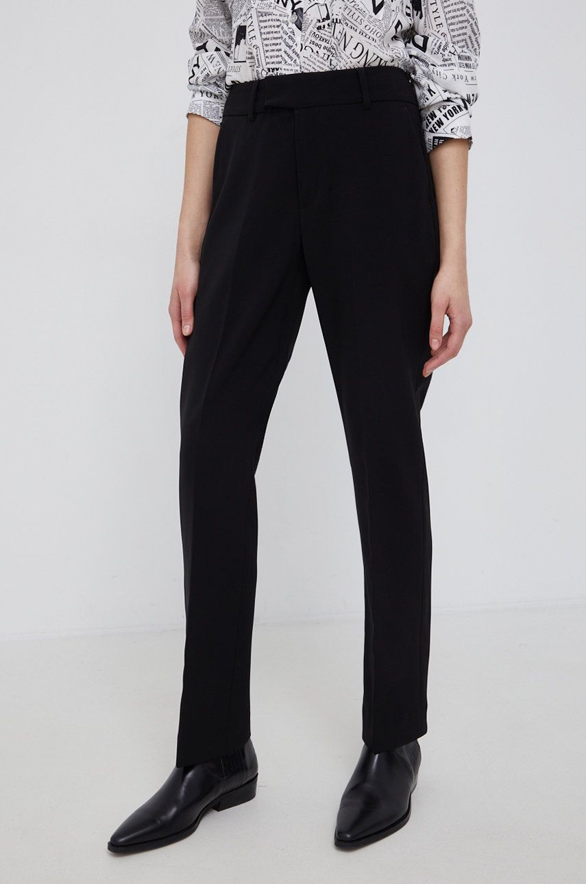 Mos Mosh Pantaloni femei, culoarea negru, model drept, medium waist