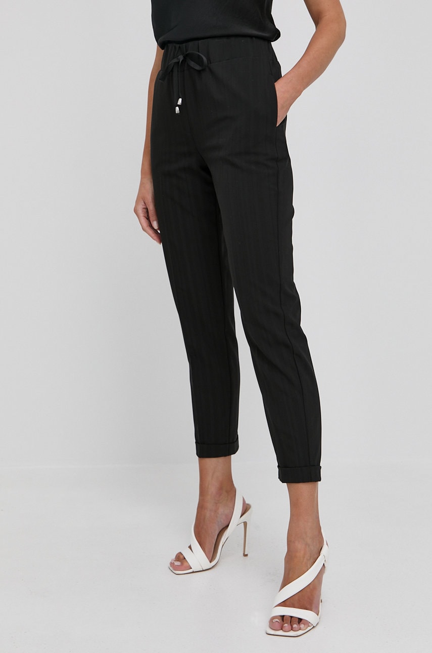 Silvian heach pantaloni femei, culoarea negru, drept, high waist
