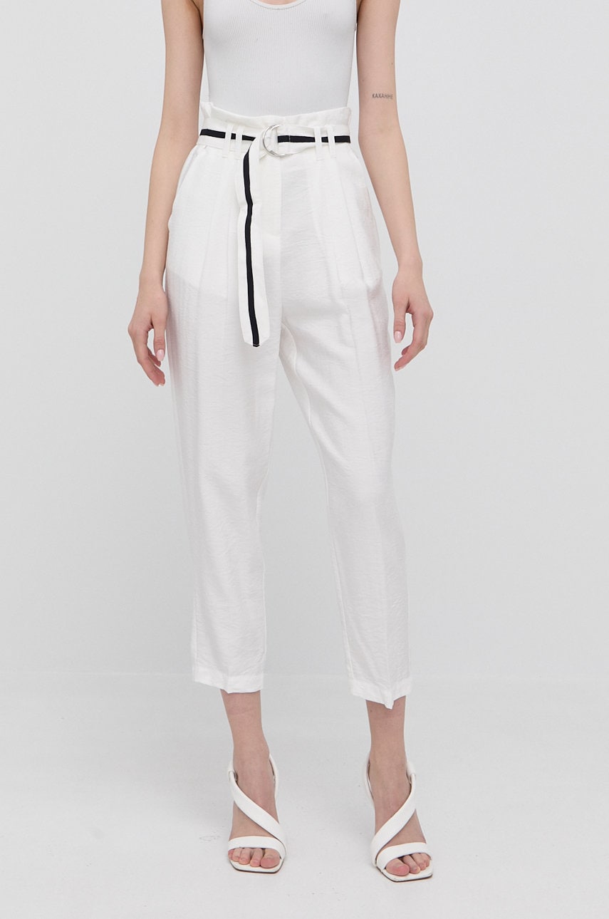Silvian heach pantaloni femei, culoarea alb, drept, high waist