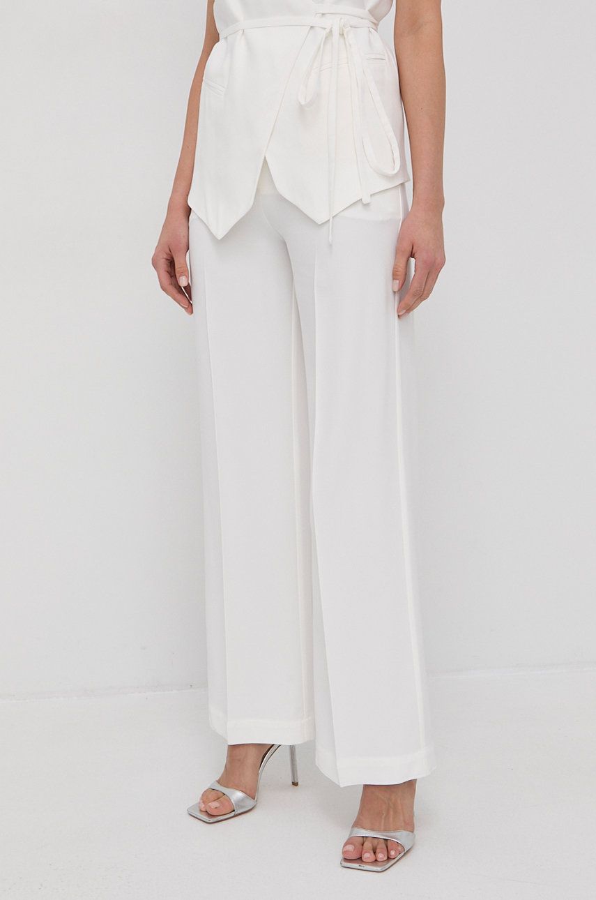 Kalhoty Liviana Conti dámské, krémová barva, široké, high waist - béžová -  Hlavní materiál: 53
