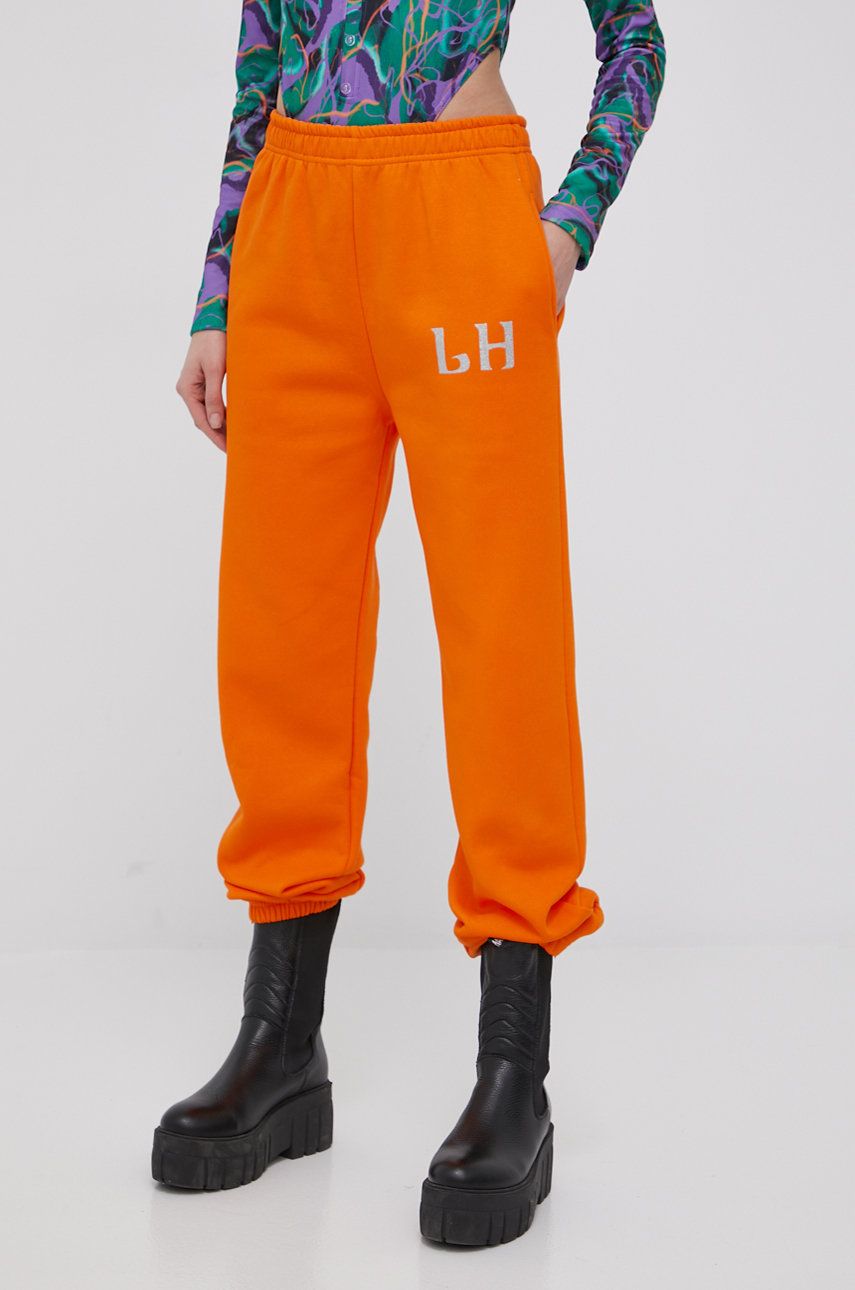 Local Heroes pantaloni femei, culoarea portocaliu, cu imprimeu answear.ro