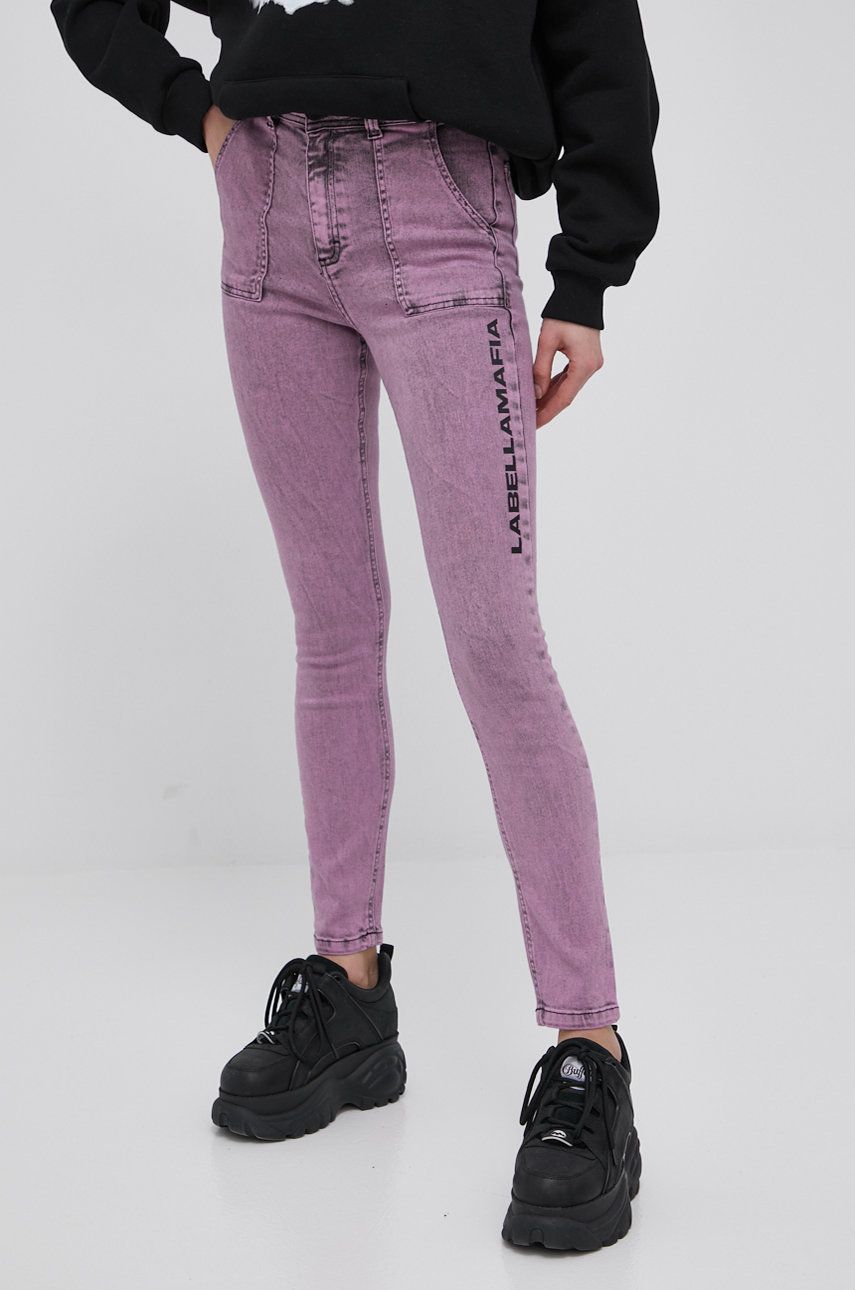 LaBellaMafia jeansy damskie kolor różowy high waist