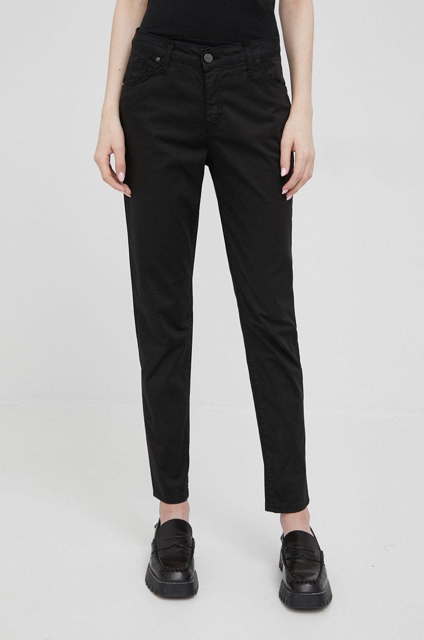 XT Studio pantaloni femei, culoarea negru, mulata, medium waist