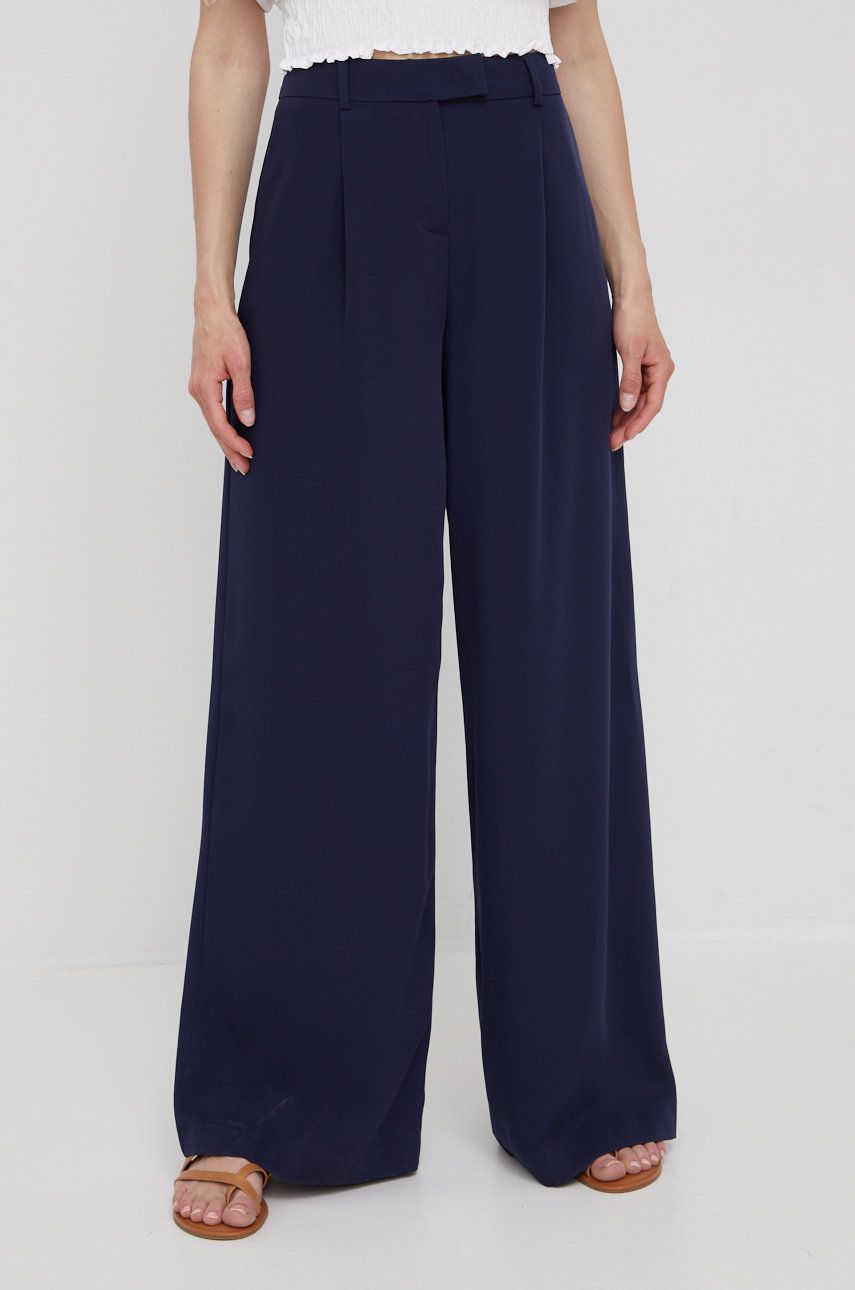 XT Studio pantaloni femei, culoarea albastru marin, lat, high waist answear.ro
