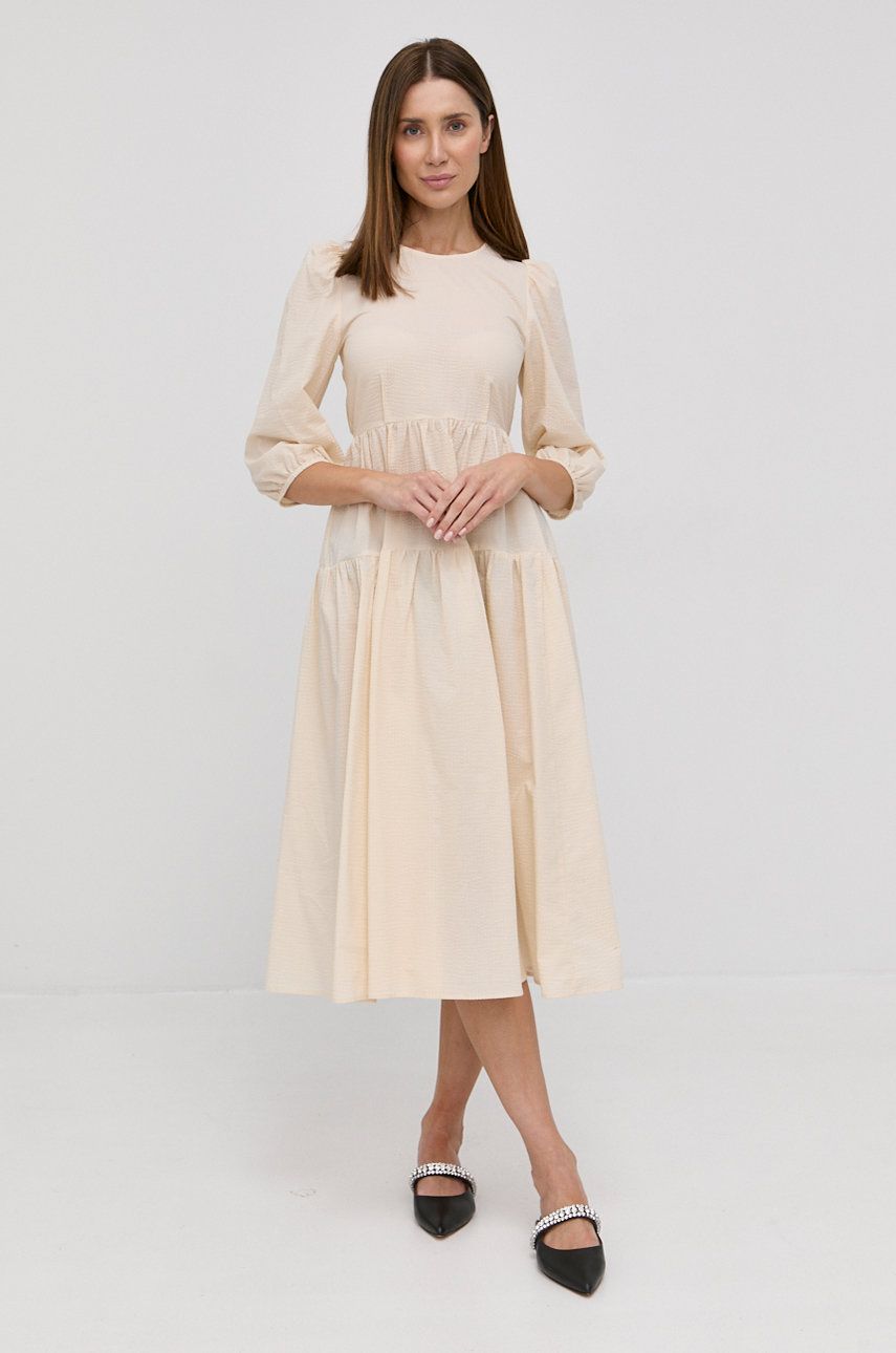 Bavlnené šaty Beatrice B krémová farba, midi, áčkový strih