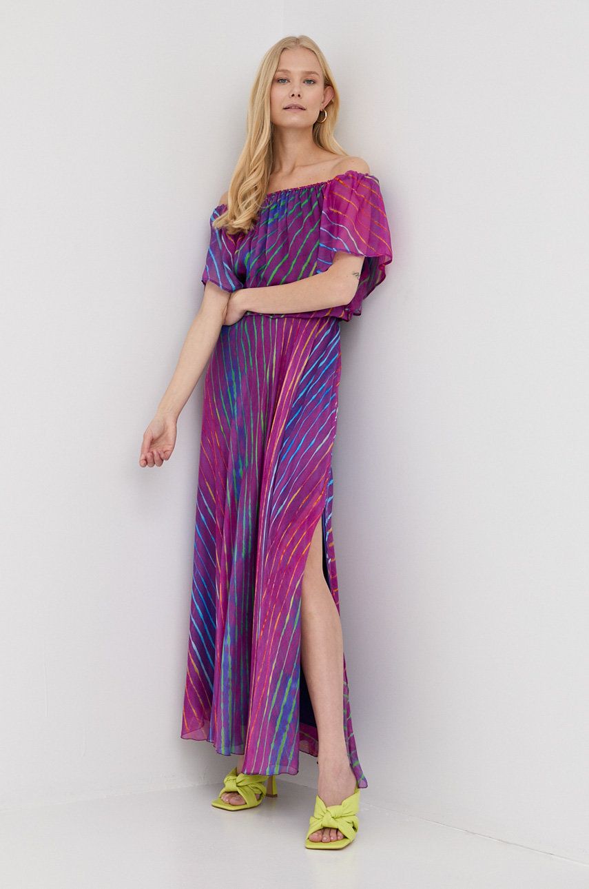 Beatrice B sukienka jedwabna kolor fioletowy maxi prosta