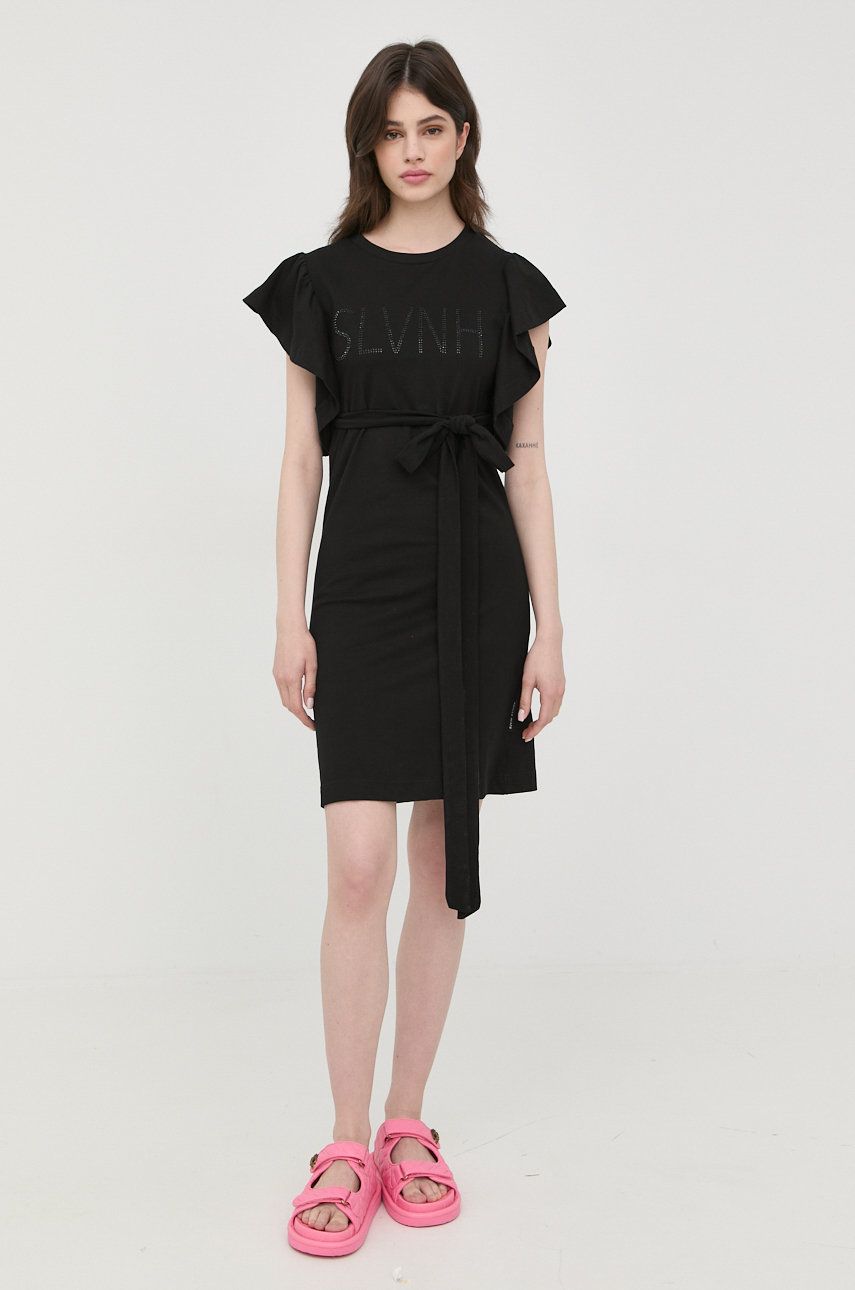Silvian Heach rochie din bumbac culoarea negru, mini, drept answear.ro