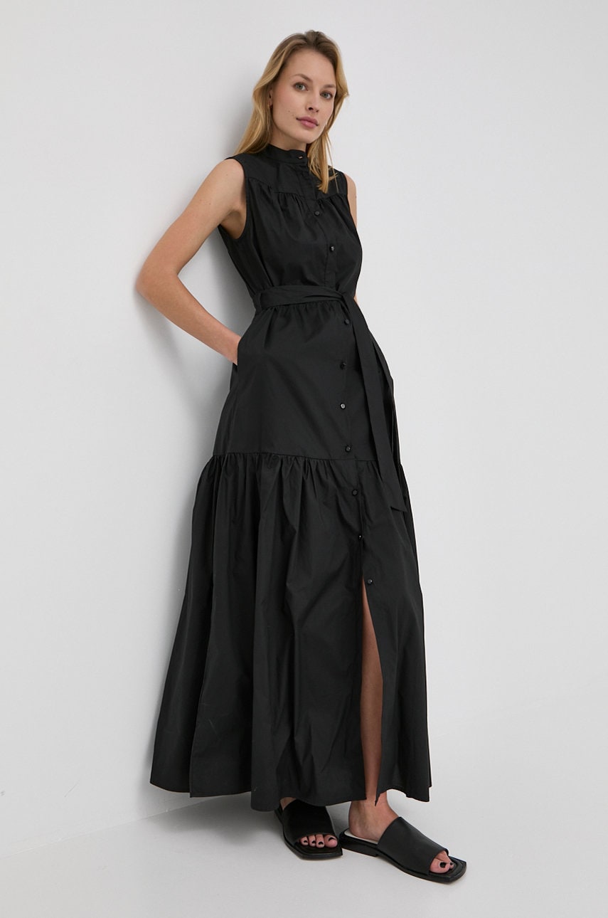 Silvian heach rochie din bumbac culoarea negru, maxi, evazati