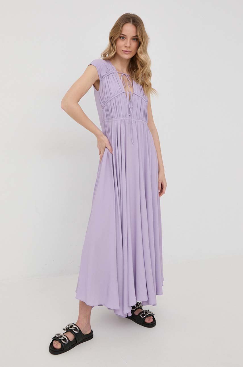 Šaty s příměsí hedvábí Liviana Conti fialová barva, maxi - fialová -  65 % Acetát