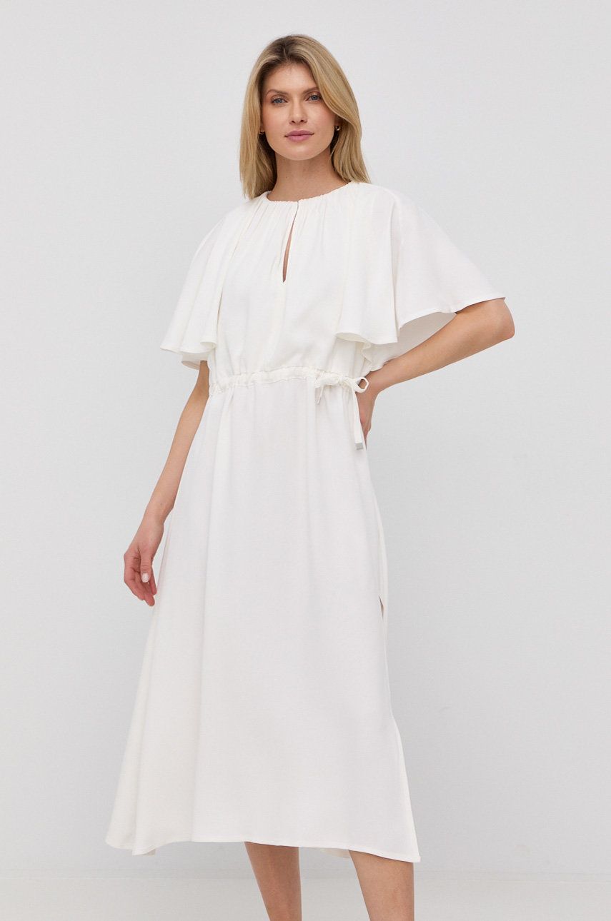 Liviana Conti rochie culoarea alb, midi, oversize Alb imagine noua gjx.ro