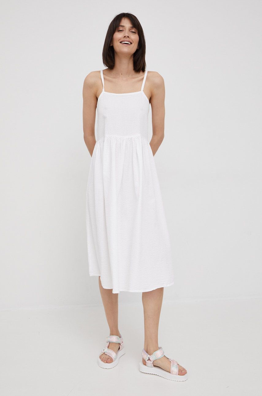 Lee Cooper sukienka bawełniana kolor biały midi rozkloszowana