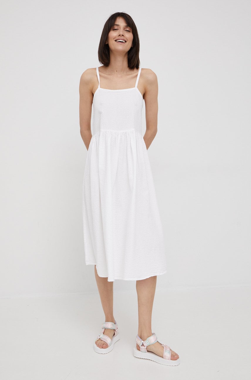 Lee cooper rochie din bumbac culoarea alb, midi, evazati