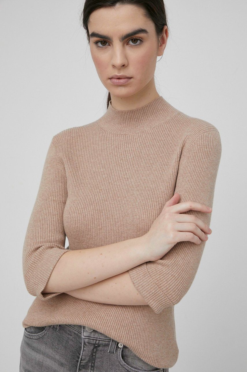 Mos Mosh pulover din amestec de lana femei, culoarea bej, light, cu turtleneck answear.ro