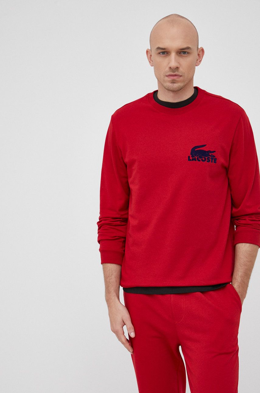 Lacoste bluza męska kolor czerwony z aplikacją