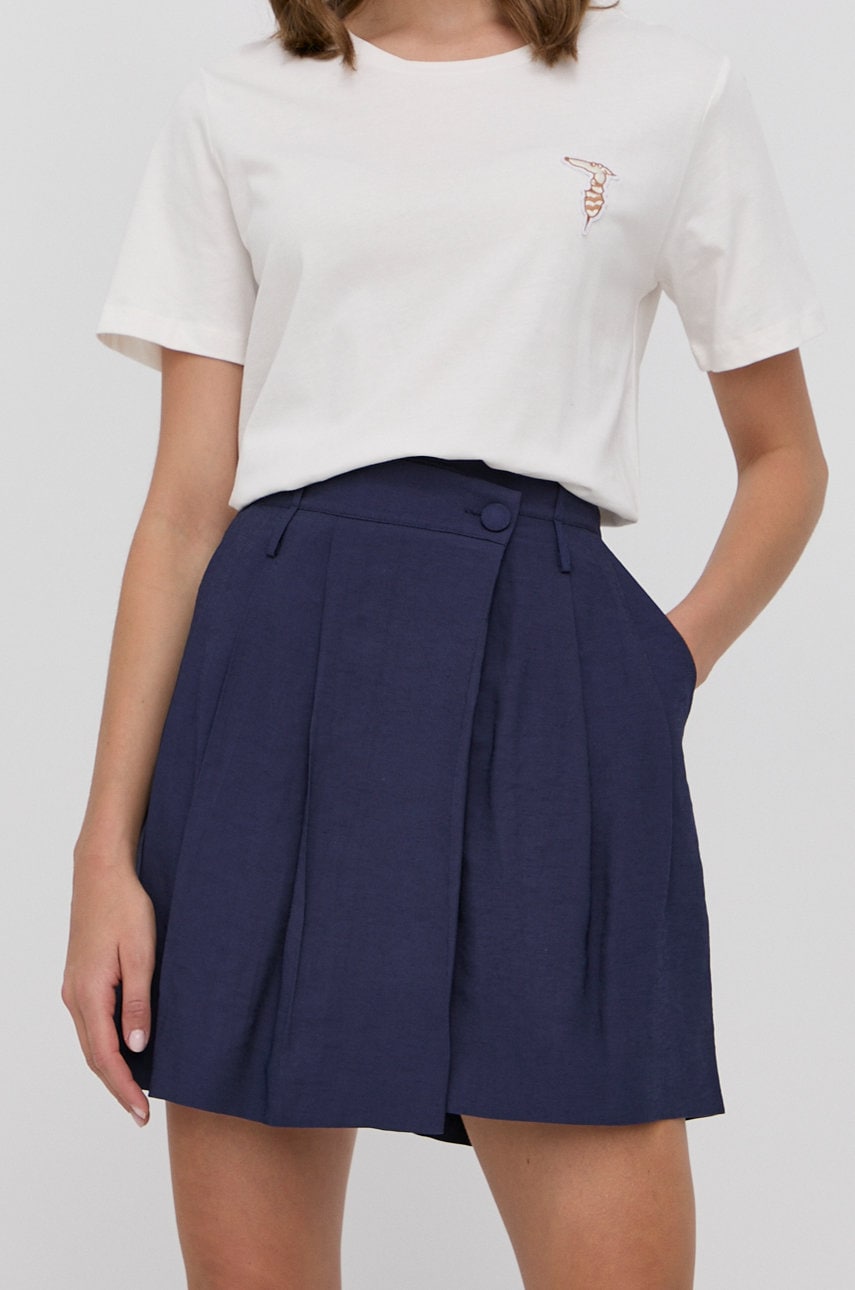 Silvian heach pantaloni scurti femei, culoarea albastru marin, neted, high waist