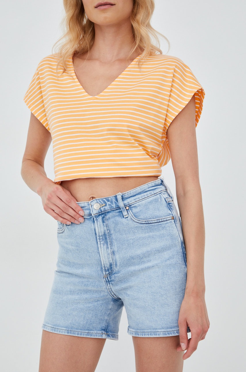 

Дънкови къси панталони Cross Jeans с изчистен дизайн с висока талия, Син