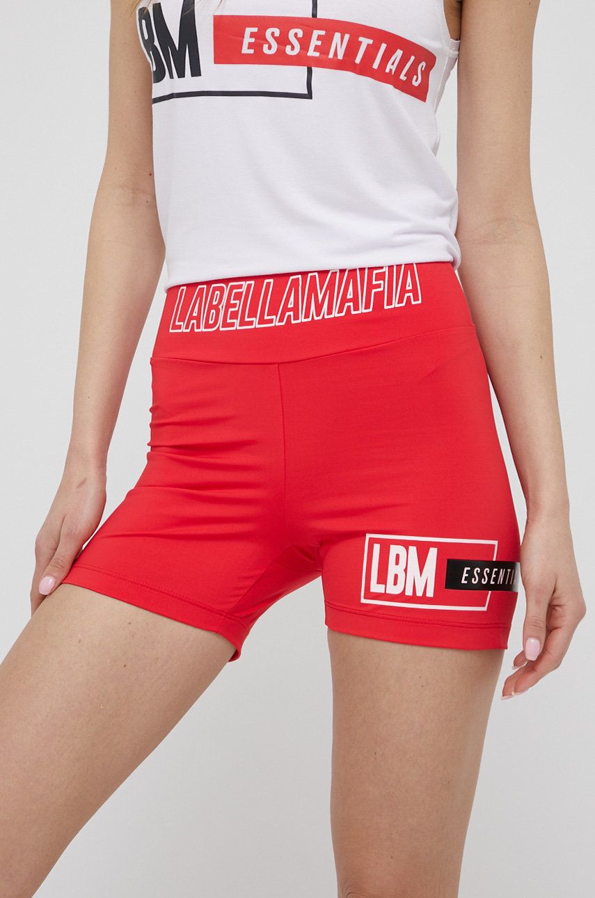 LaBellaMafia szorty treningowe Essentials damskie kolor czerwony z nadrukiem high waist