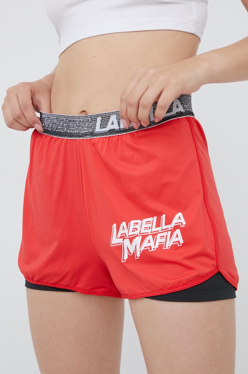 Tréninkové šortky LaBellaMafia Sweat dámské, červená barva, s potiskem, high waist - červená - 