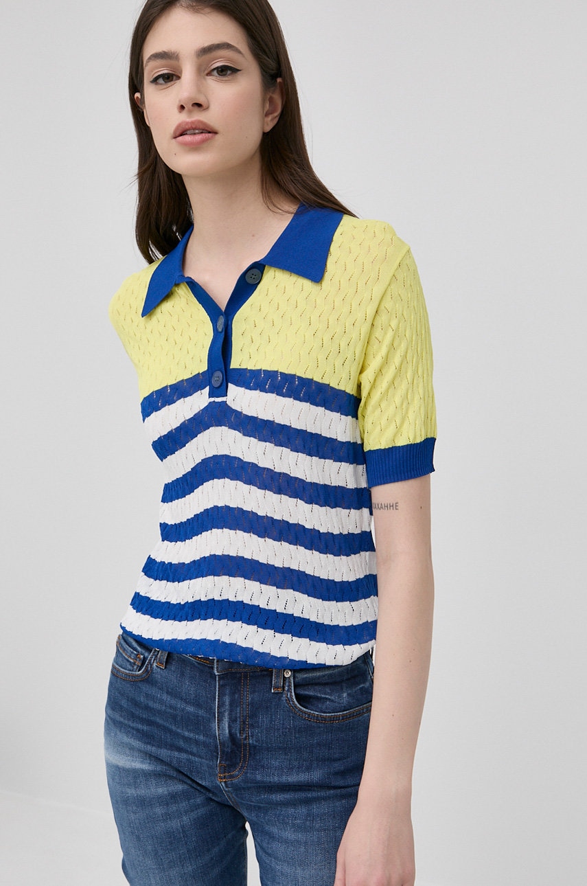 Silvian heach tricou femei, culoarea galben, cu guler