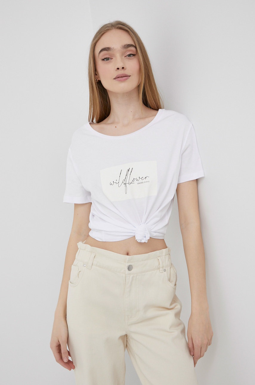 

Памучна тениска Cross Jeans в бяло, Бял