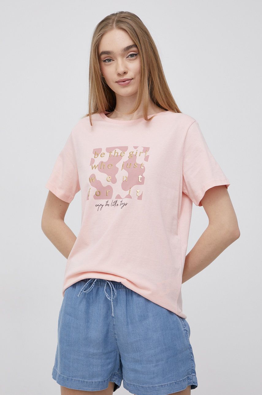 Cross Jeans t-shirt bawełniany kolor różowy