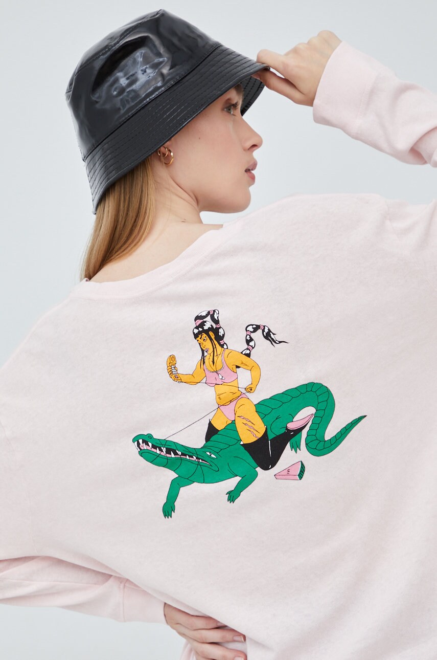 Rvca longsleeve din bumbac culoarea roz