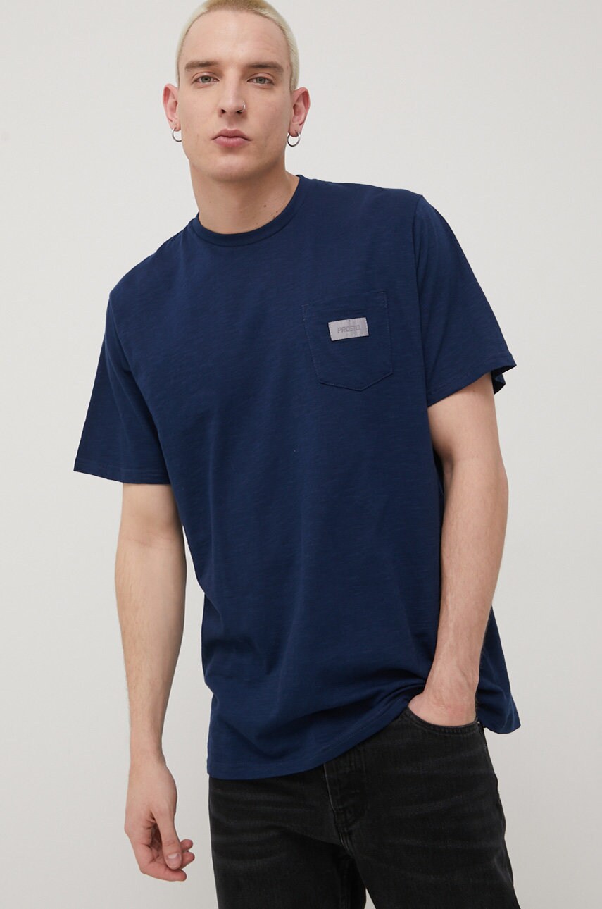 Prosto tricou din bumbac pocky culoarea albastru marin, neted