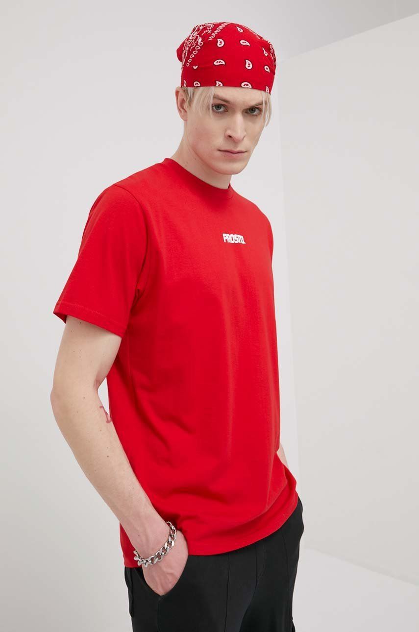 Prosto t-shirt bawełniany SMALLOG kolor czerwony z nadrukiem