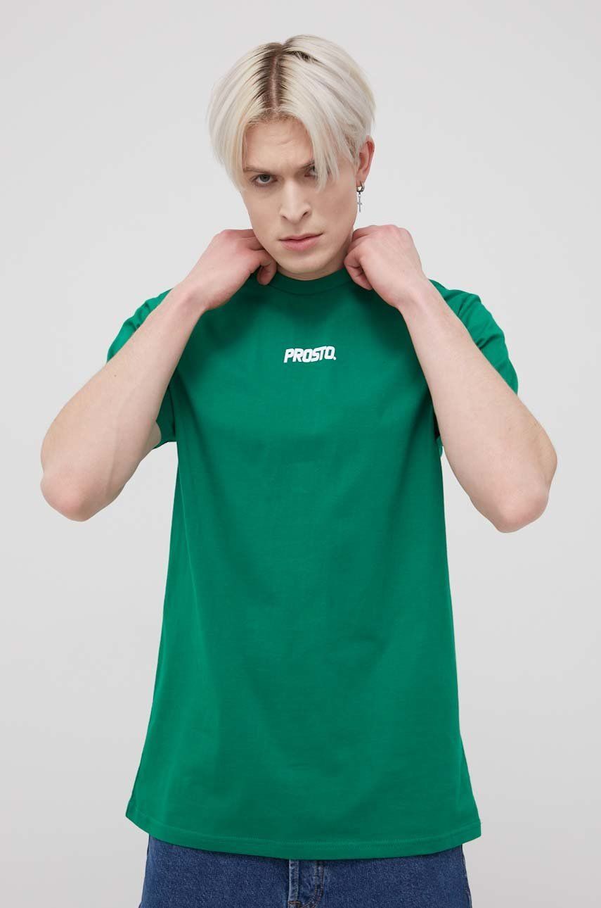 Prosto t-shirt bawełniany SMALLOG kolor zielony z nadrukiem
