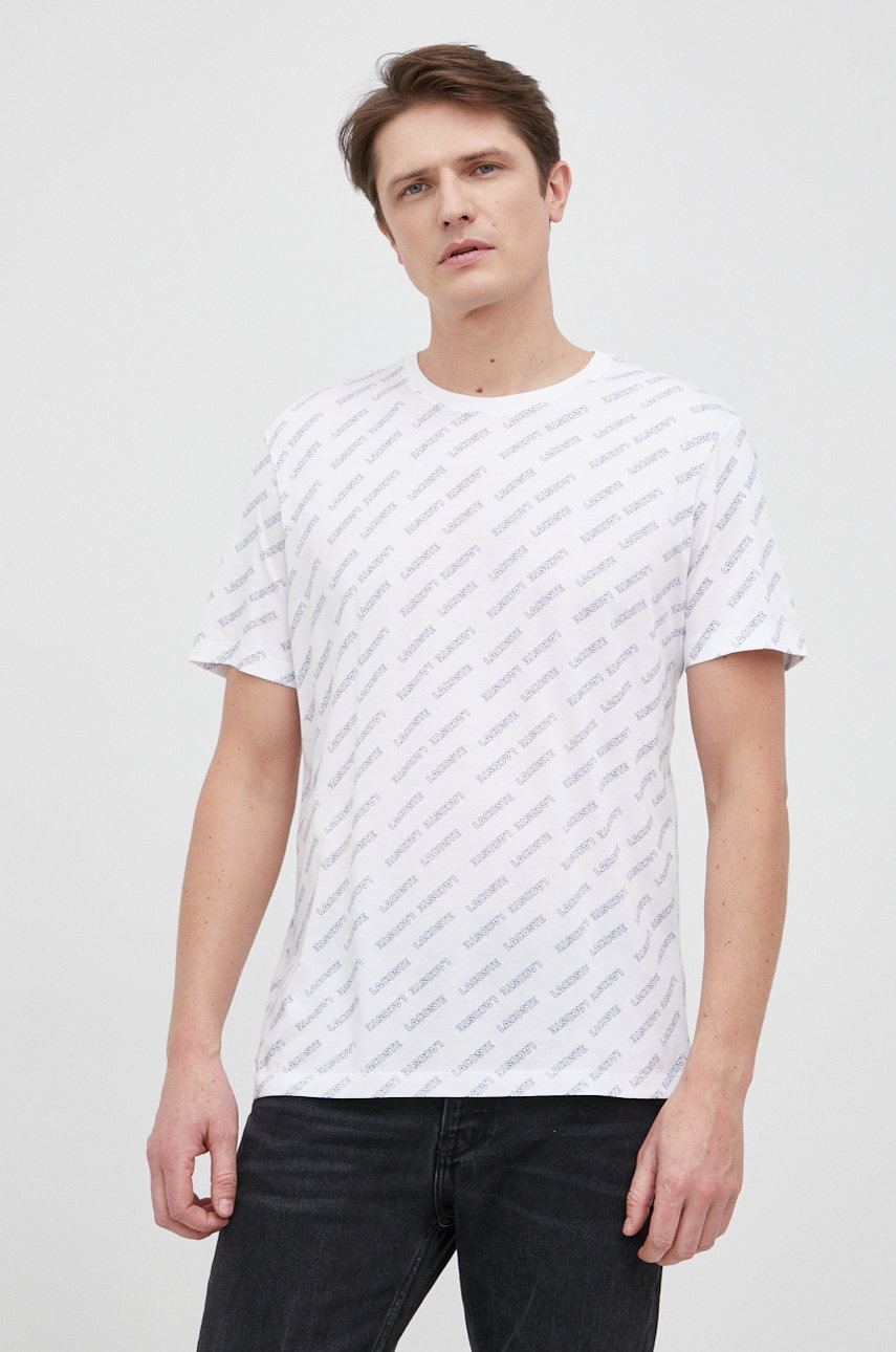 

Памучна тениска Lacoste в бяло с десен, Бял