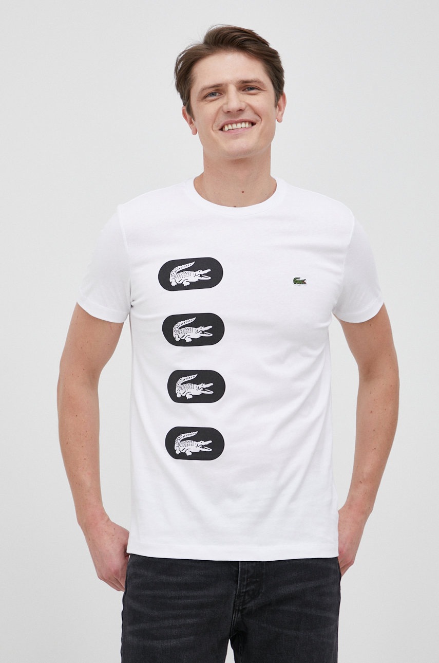 

Памучна тениска Lacoste в бяло с принт, Бял
