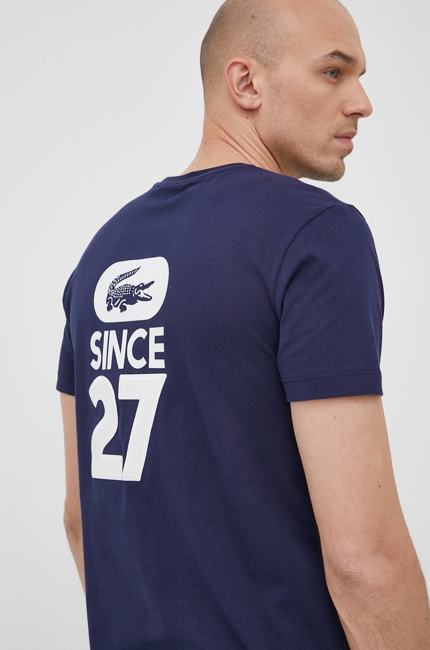

Памучна тениска Lacoste в тъмносиньо с принт, Тъмносин