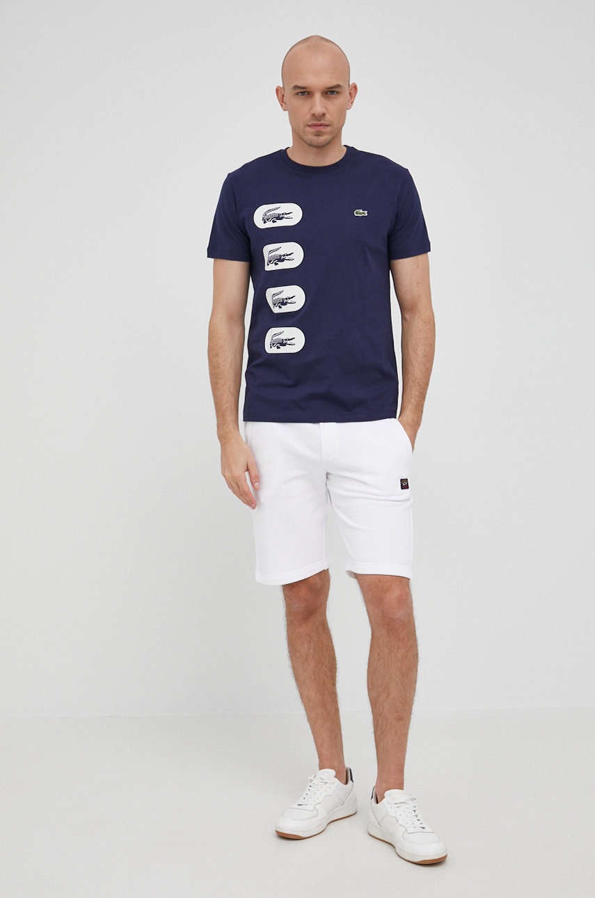

Хлопковая футболка Lacoste цвет синий с принтом