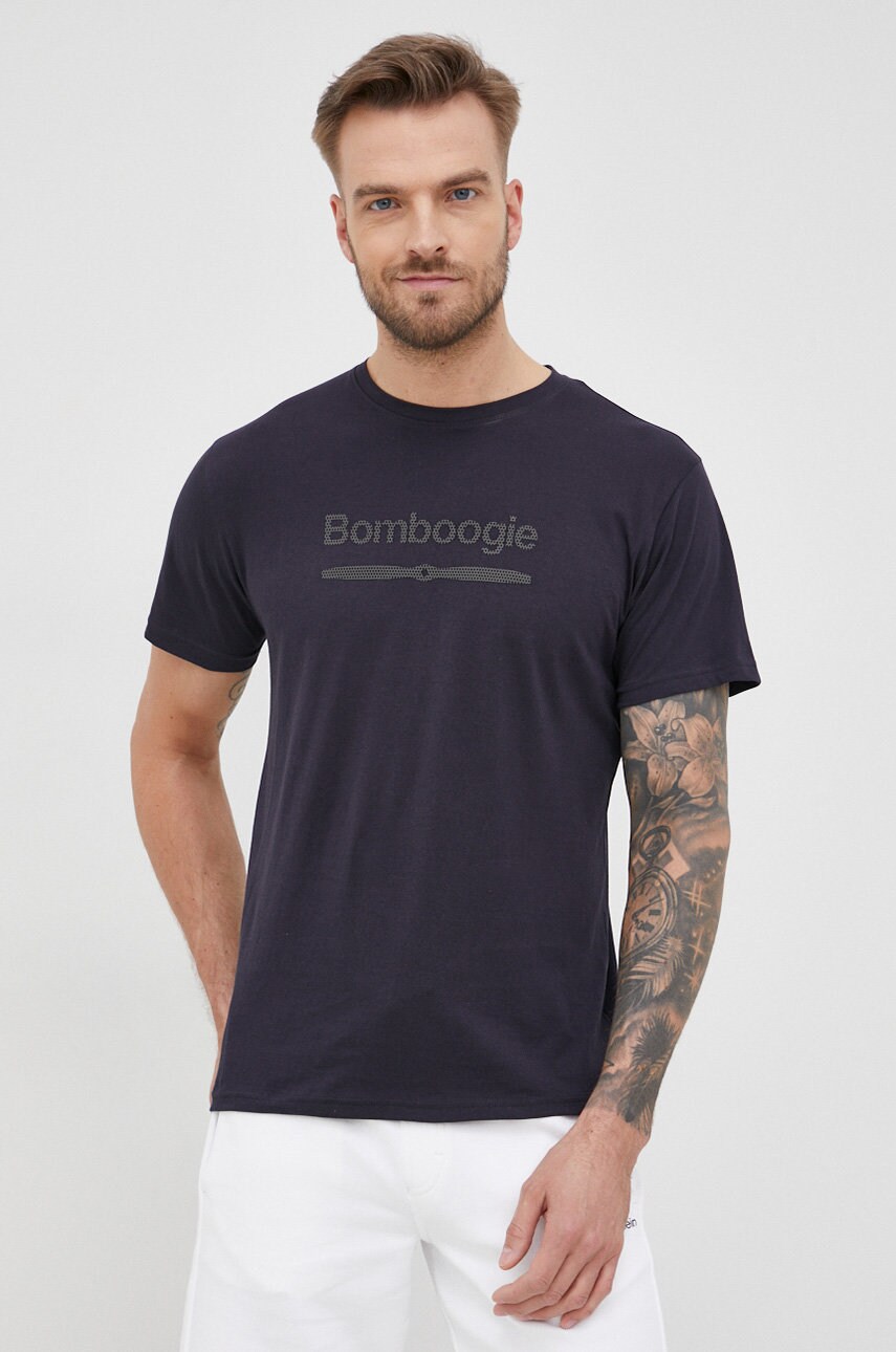 

Памучна тениска Bomboogie в тъмносиньо с принт, Тъмносин