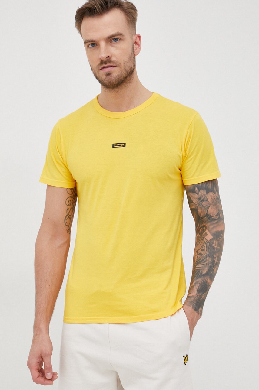 Bomboogie tricou din bumbac culoarea galben, neted