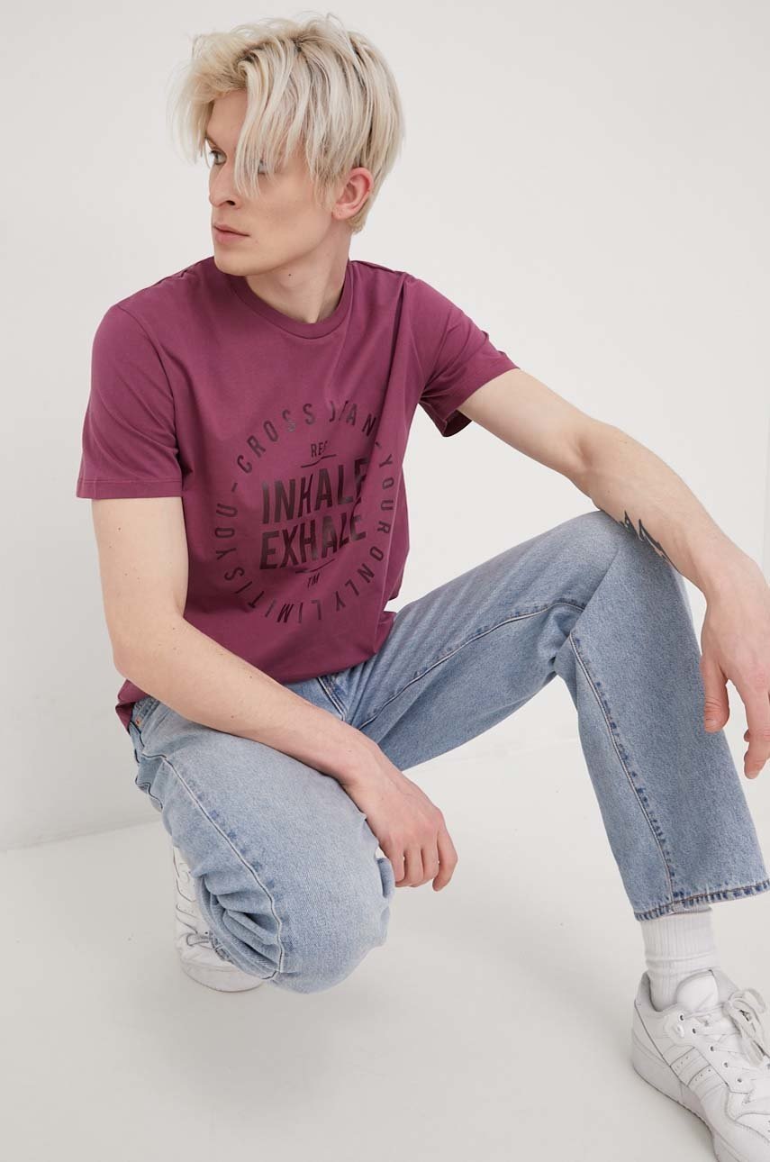 

Бавовняна футболка Cross Jeans колір фіолетовий з принтом