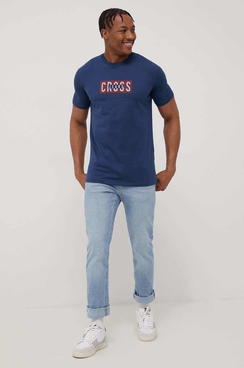 

Бавовняна футболка Cross Jeans колір синій з принтом