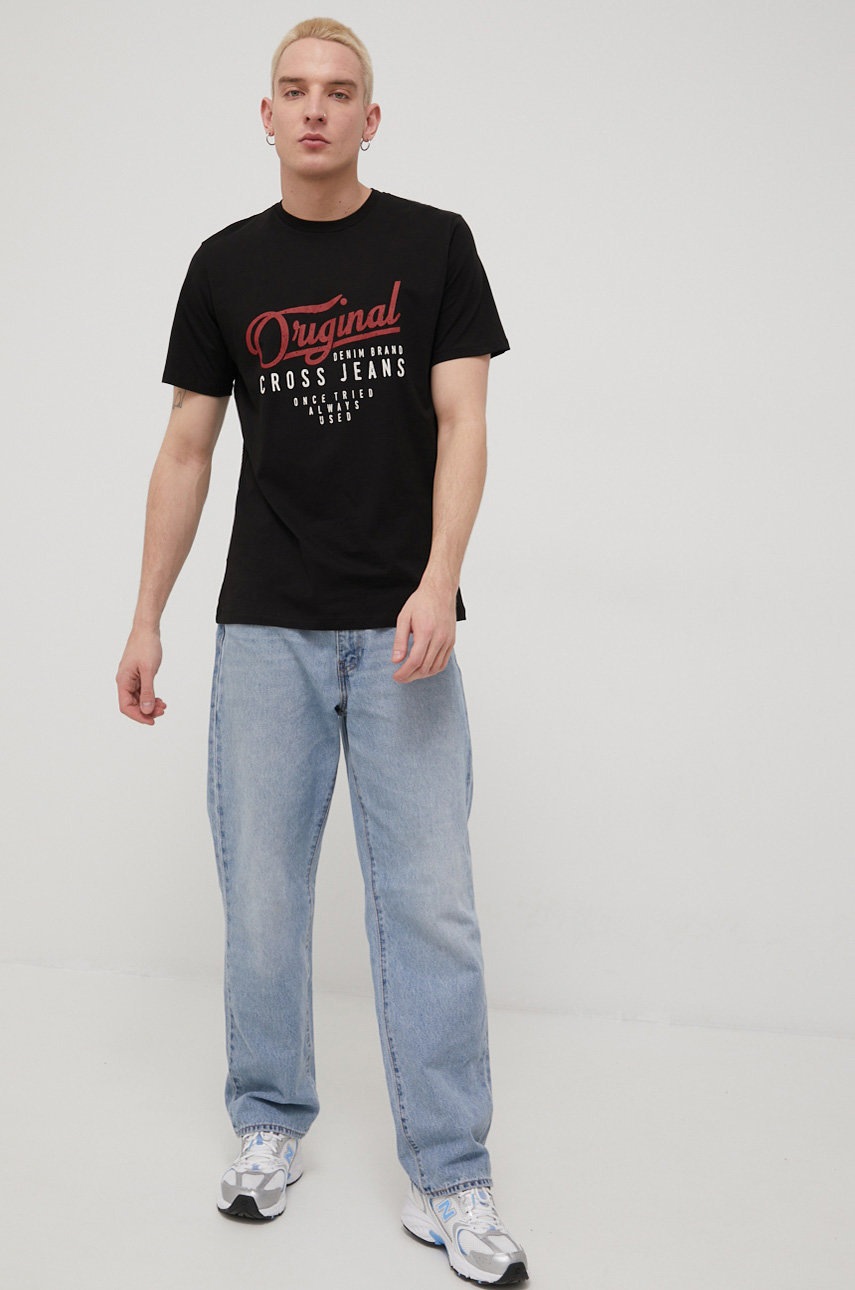 

Хлопковая футболка Cross Jeans цвет чёрный с принтом