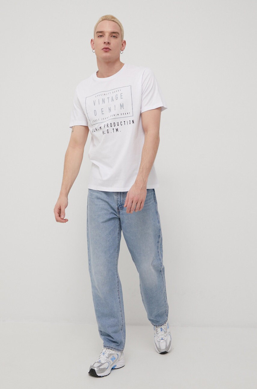 

Бавовняна футболка Cross Jeans колір білий з принтом