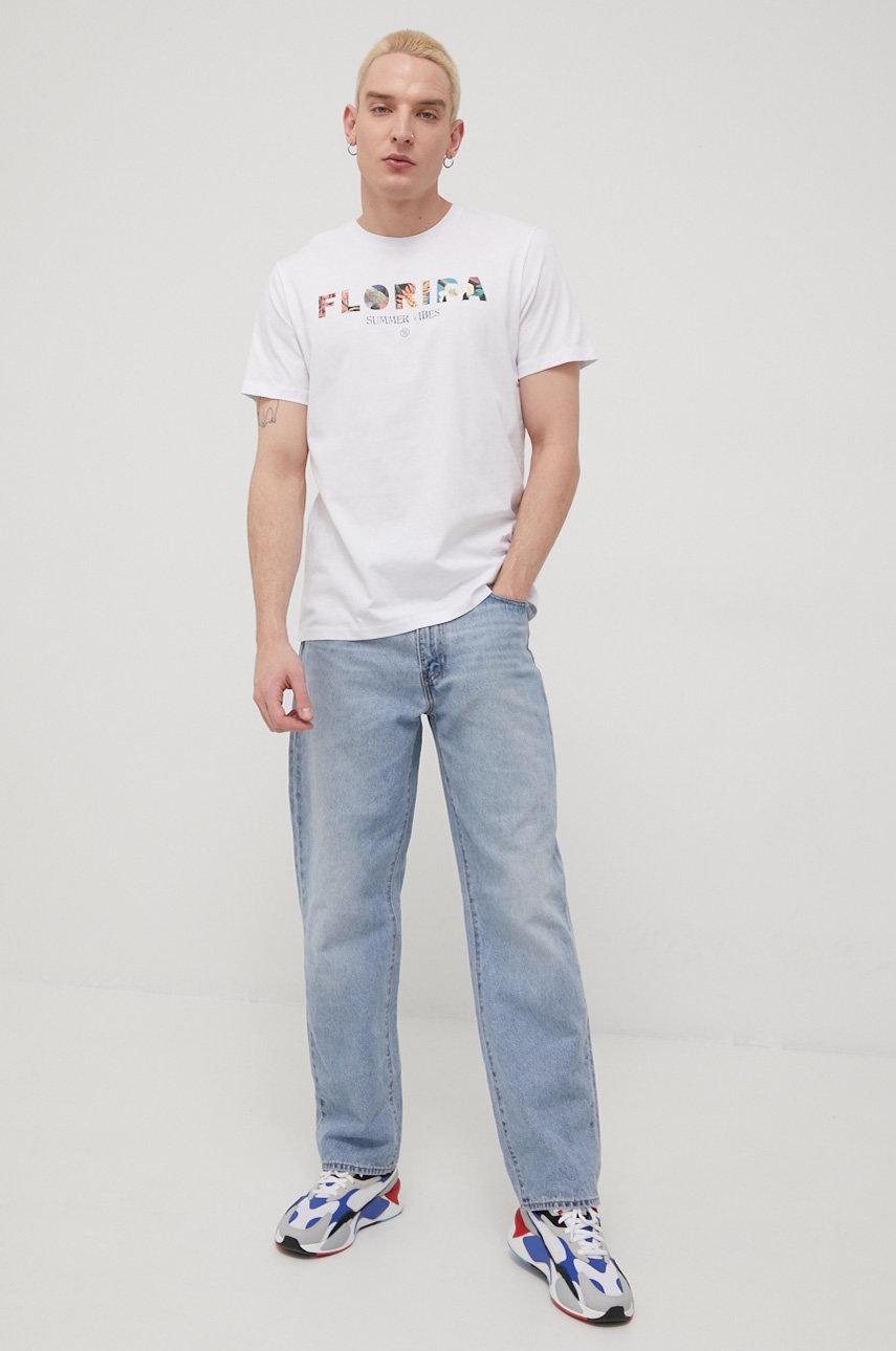 

Памучна тениска Cross Jeans в бяло с принт, Бял