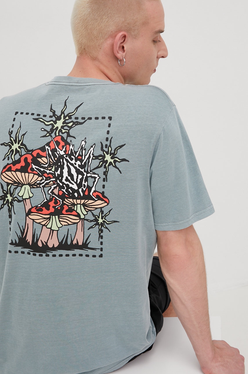Volcom tricou din bumbac culoarea turcoaz, cu imprimeu