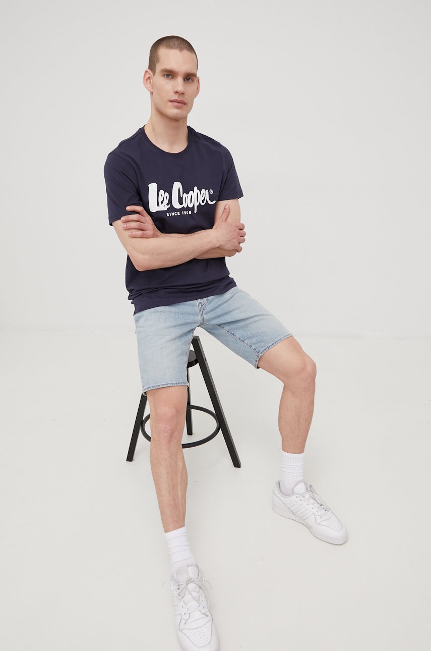 

Хлопковая футболка Lee Cooper цвет синий с принтом