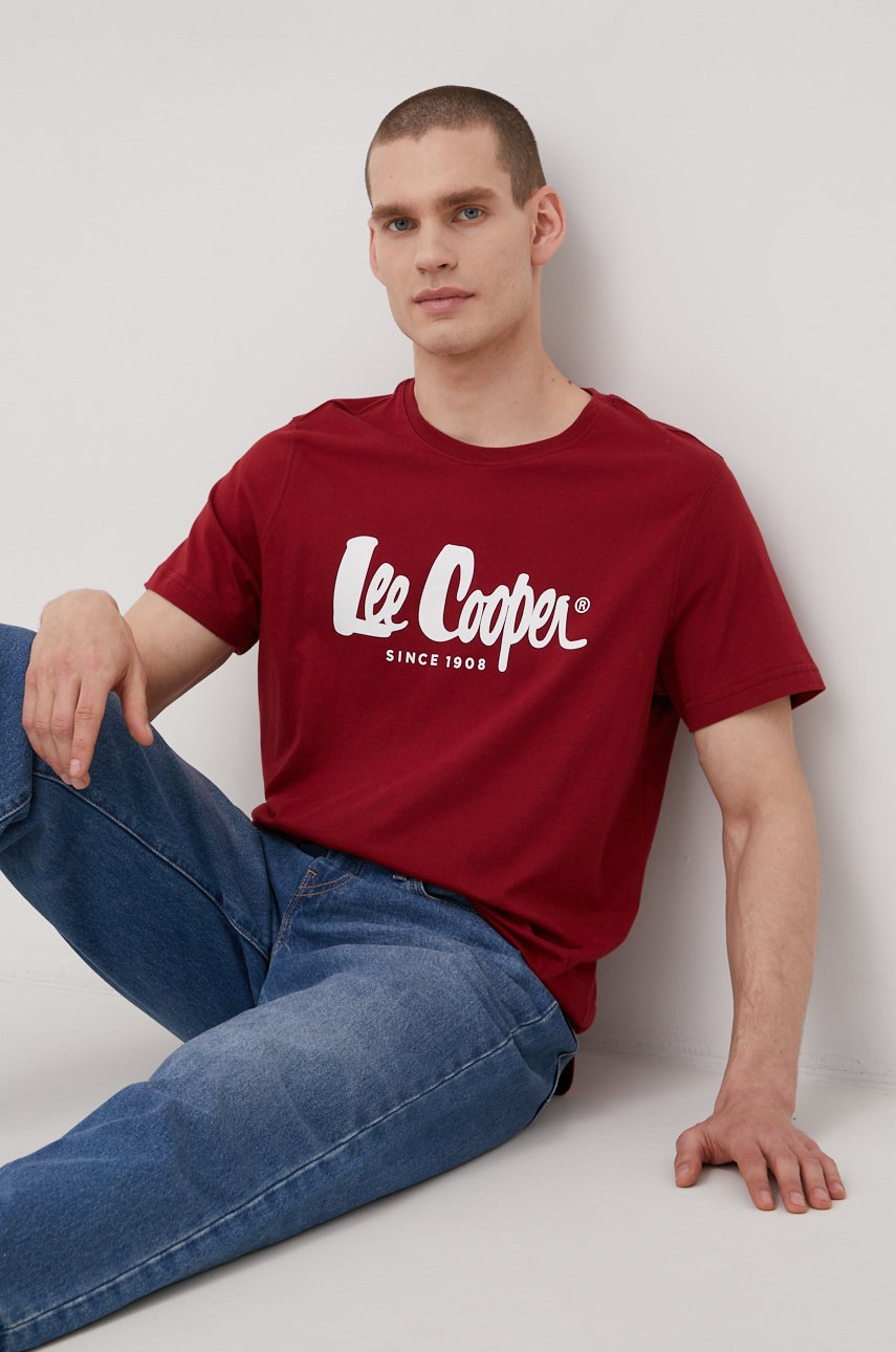 

Памучна тениска Lee Cooper в бордо с принт