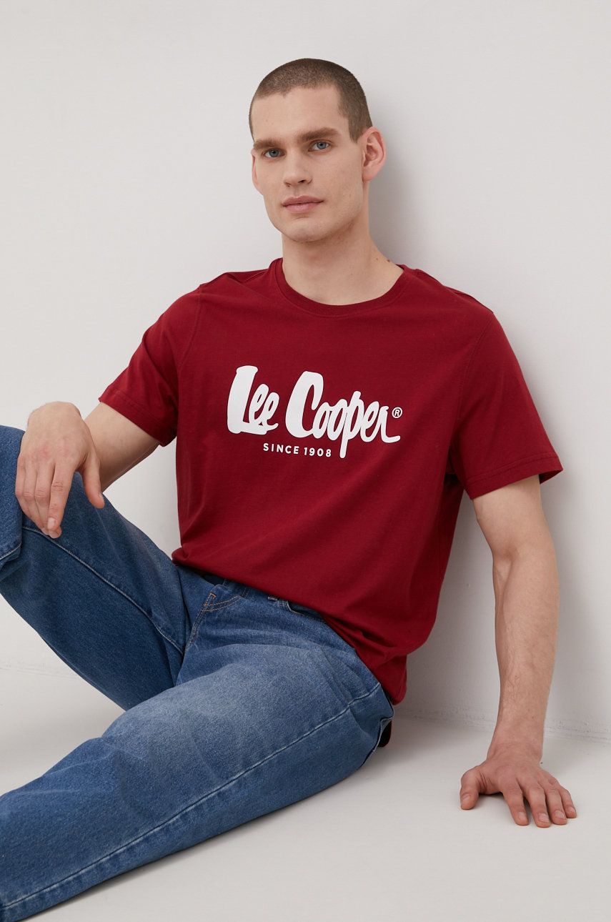 Lee Cooper t-shirt bawełniany kolor bordowy z nadrukiem