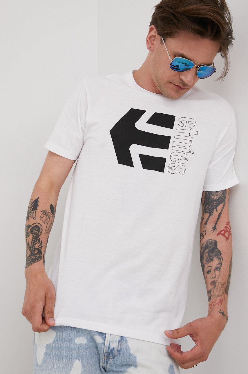 Etnies t-shirt bawełniany kolor biały z nadrukiem